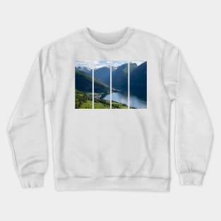 Wonderful landscapes in Norway. Vestland. Beautiful scenery of Aurland fjord from the Aurlandsvangen view point facing to the village of Aurland and Flam. Sunny day Crewneck Sweatshirt